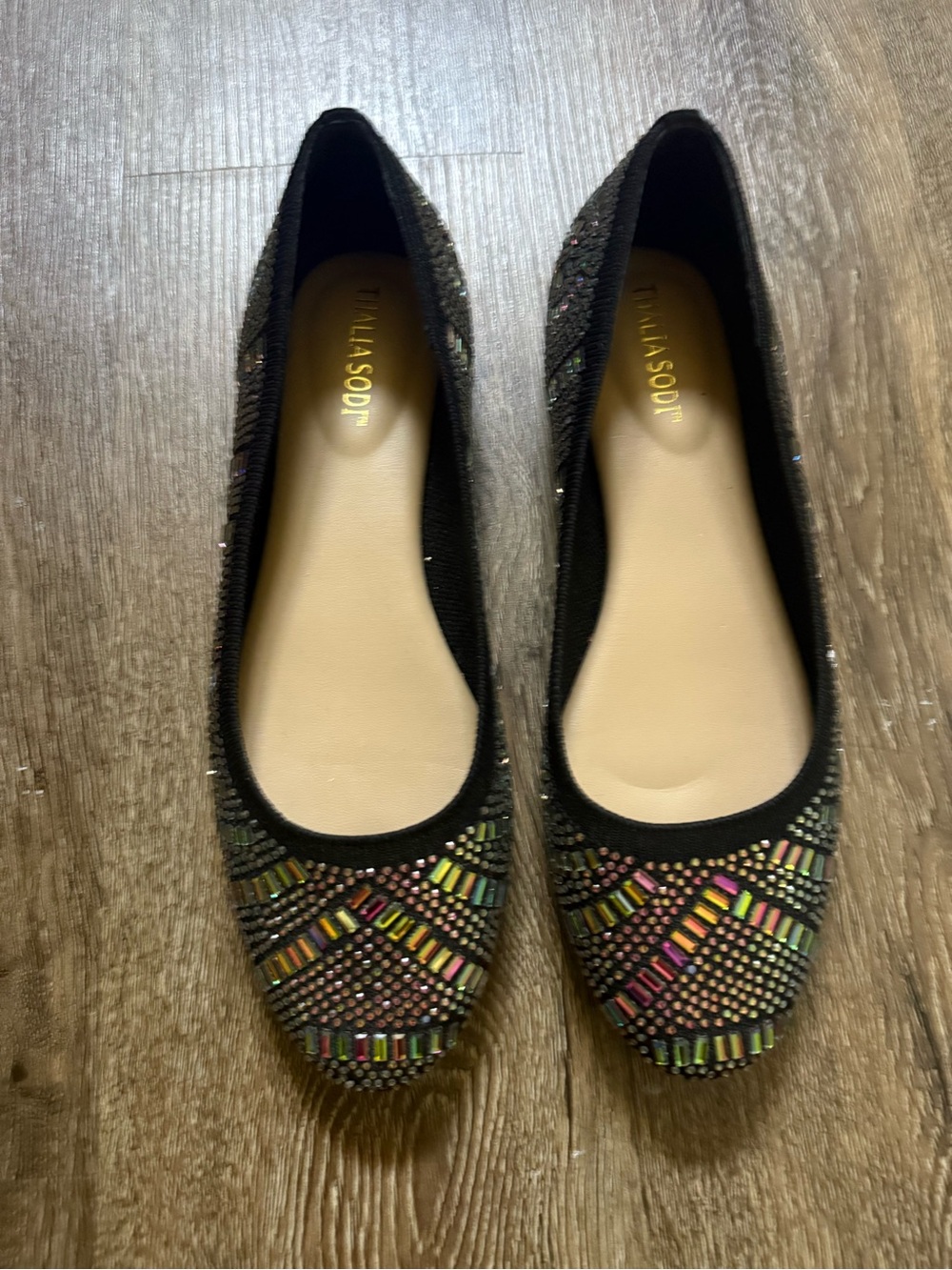 Thalia Sodi Black Embellished Women's Ballet Flats